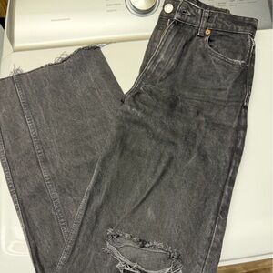 Zara Black Wide Leg Ripped Knee Denim Pants
